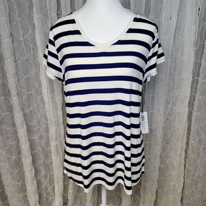 Jofit Navy Blue And White Striped Short Sleeve Tee Athletic Wear Athleisure Golf